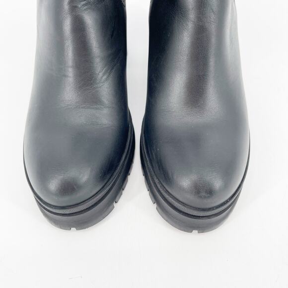 Prada Black Leather Double Gore Lug Sole Block Heel Chelsea Ankle Boot IT 37 - Picture 7 of 16